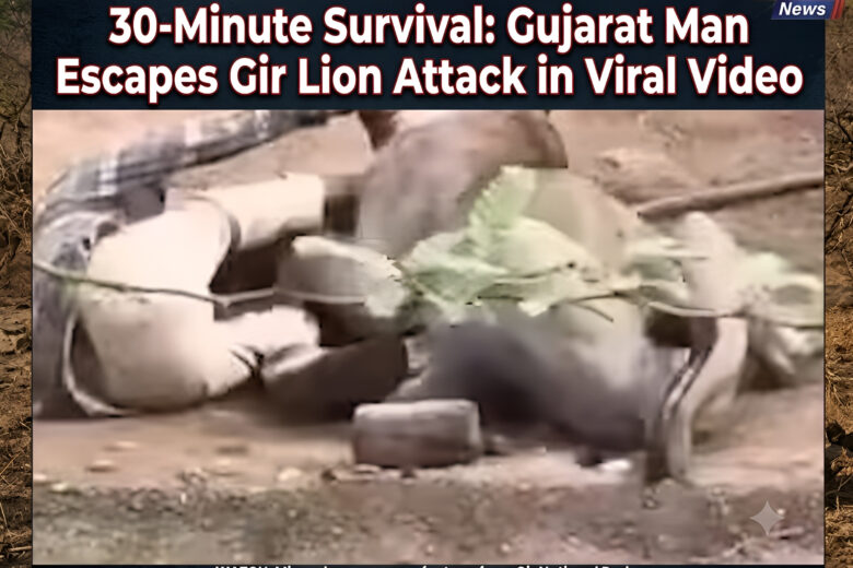 30-Minute Survival Gujarat Man Escapes Gir Lion Attack in Viral Video